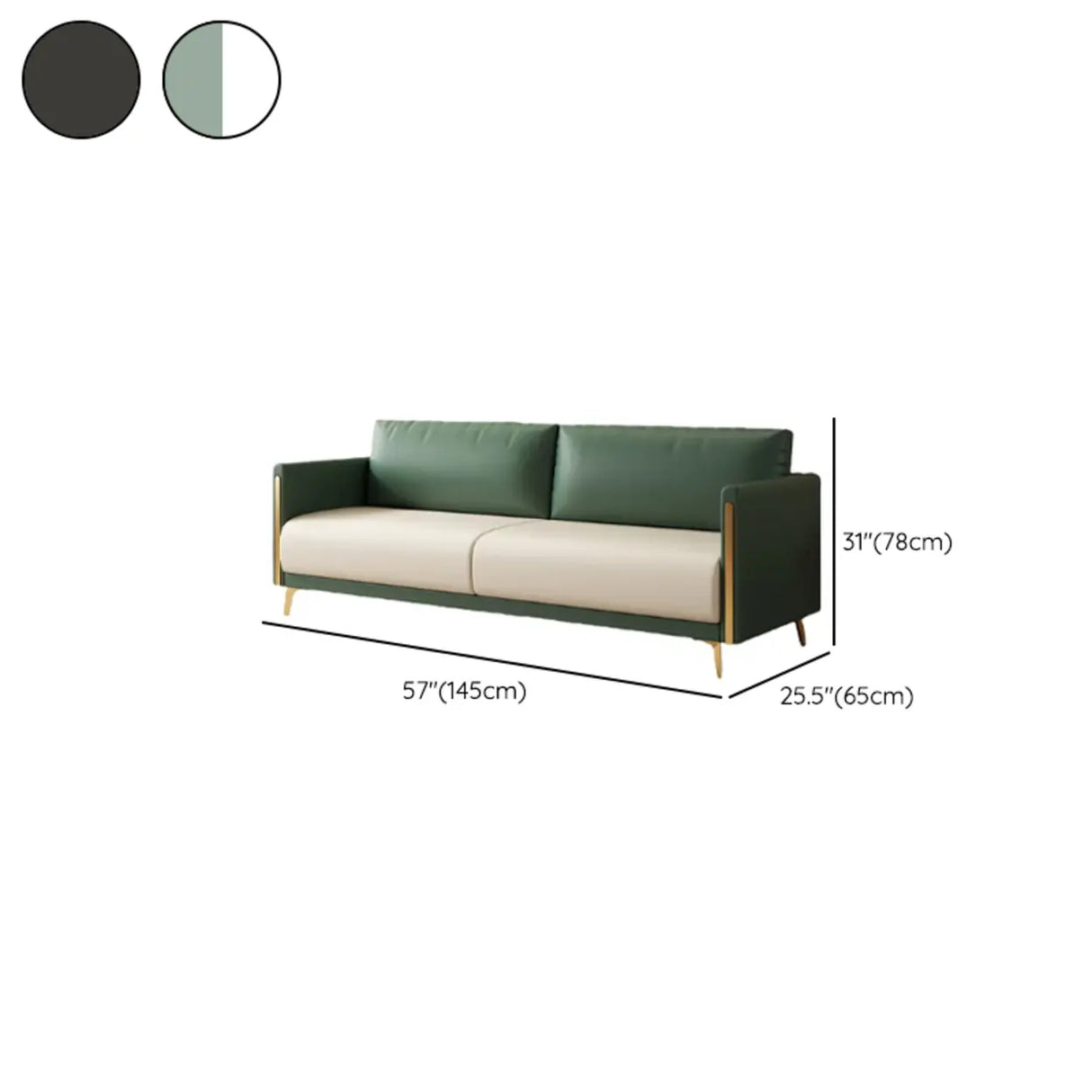 Olive Green-Beige Water Resistant Leather Loveseat Image - 10
