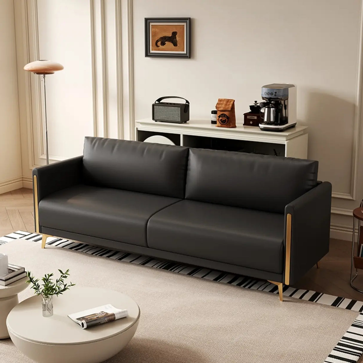Olive Green-Beige Water Resistant Leather Loveseat Image - 2