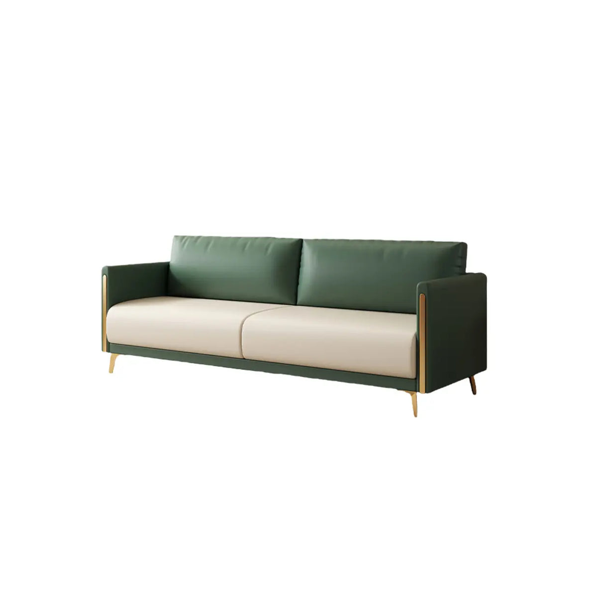 Olive Green-Beige Water Resistant Leather Loveseat Image - 4