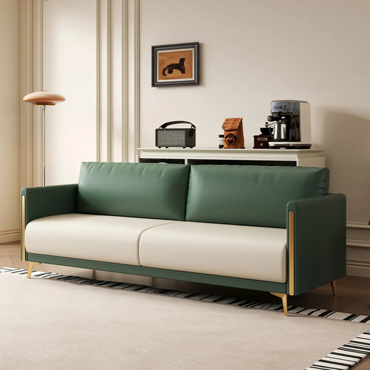 Olive Green-Beige Water Resistant Leather Loveseat Image - 6