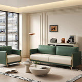 Olive Green-Beige Water Resistant Leather Loveseat Image - 8