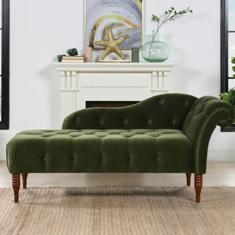 Olive Large Curved Velvet Tufted Relaxing Chaise Lounge Image - 1