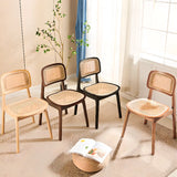 Open Back Armless Rattan Side Chair Wood Dining Chair Image - 1