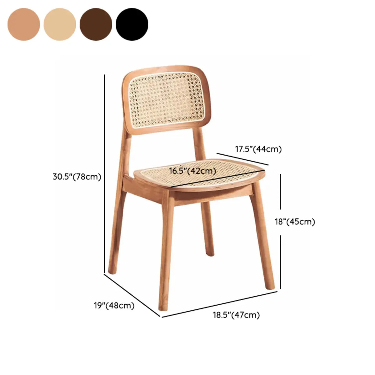 Open Back Armless Rattan Side Chair Wood Dining Chair 