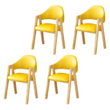 Open Back Cotton Leather Dining Arm Chair with Wood Leg Image - 11