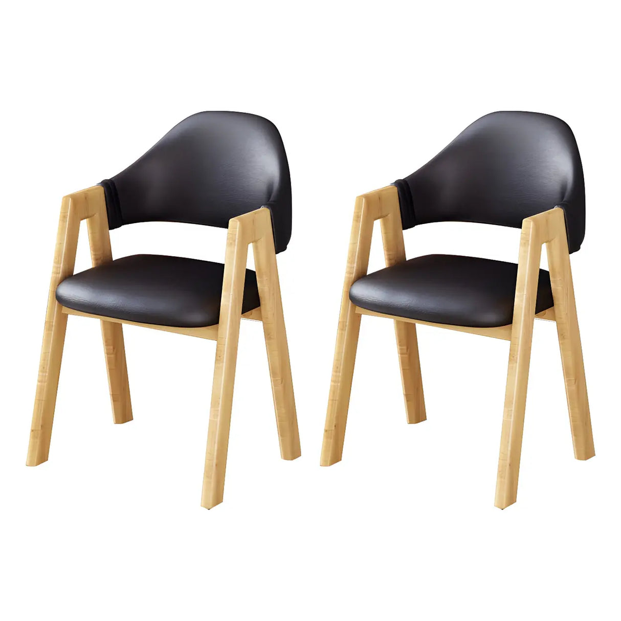 Open Back Cotton Leather Dining Arm Chair with Wood Leg Image - 21