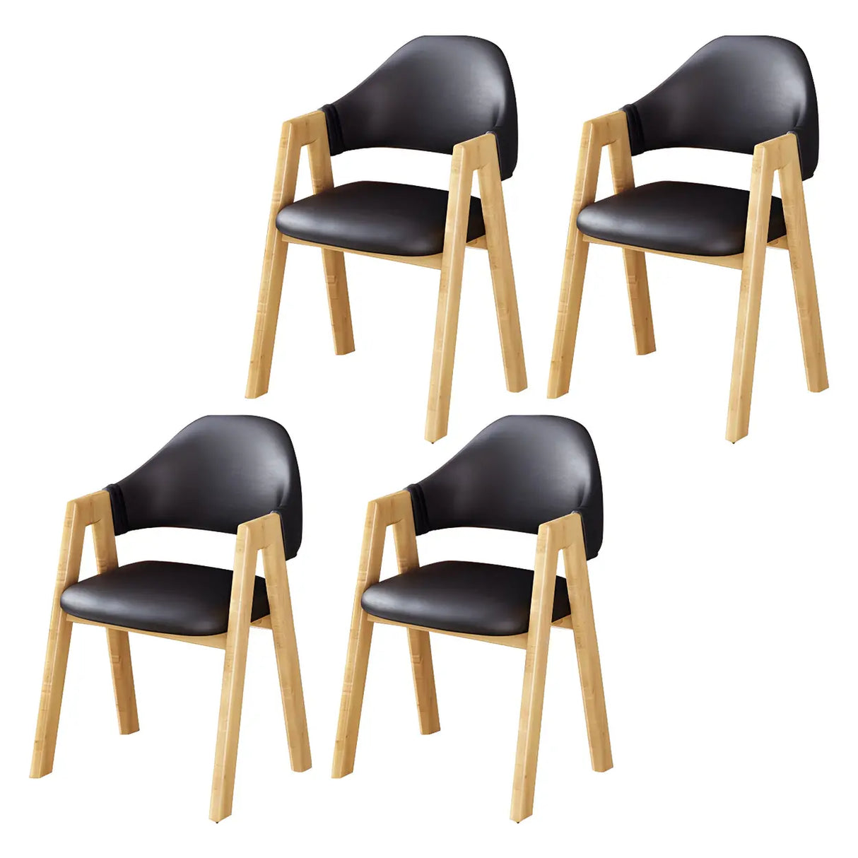 Open Back Cotton Leather Dining Arm Chair with Wood Leg Image - 24