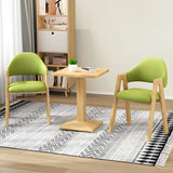 Open Back Cotton Leather Dining Arm Chair with Wood Leg Image - 3