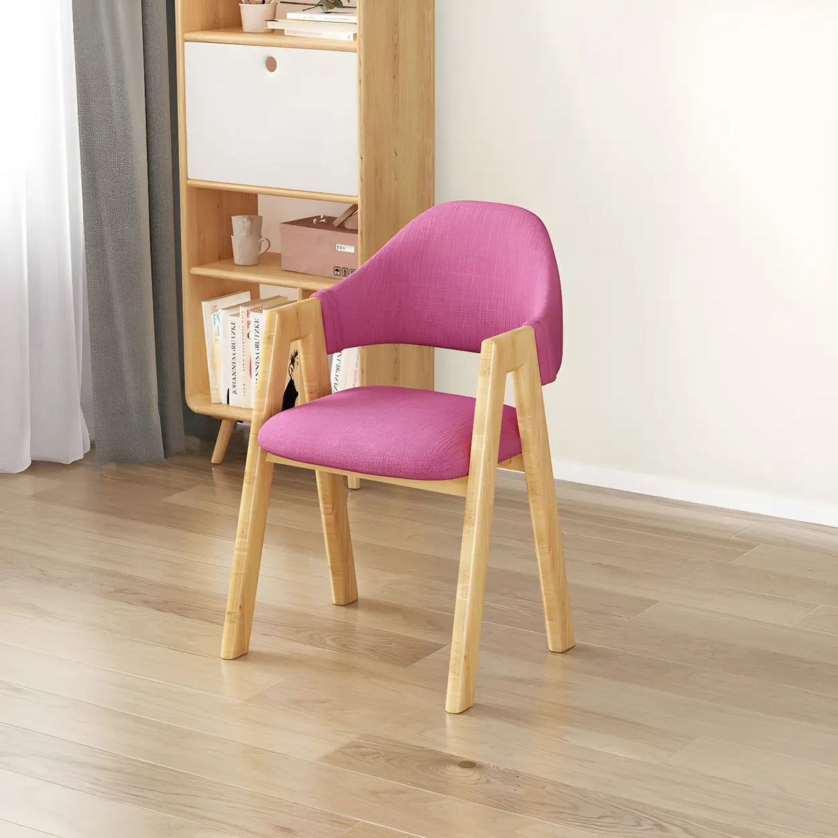Open Back Cotton Leather Dining Arm Chair with Wood Leg Image - 31