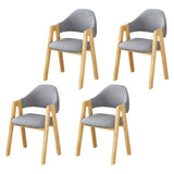 Open Back Cotton Leather Dining Arm Chair with Wood Leg Image - 36