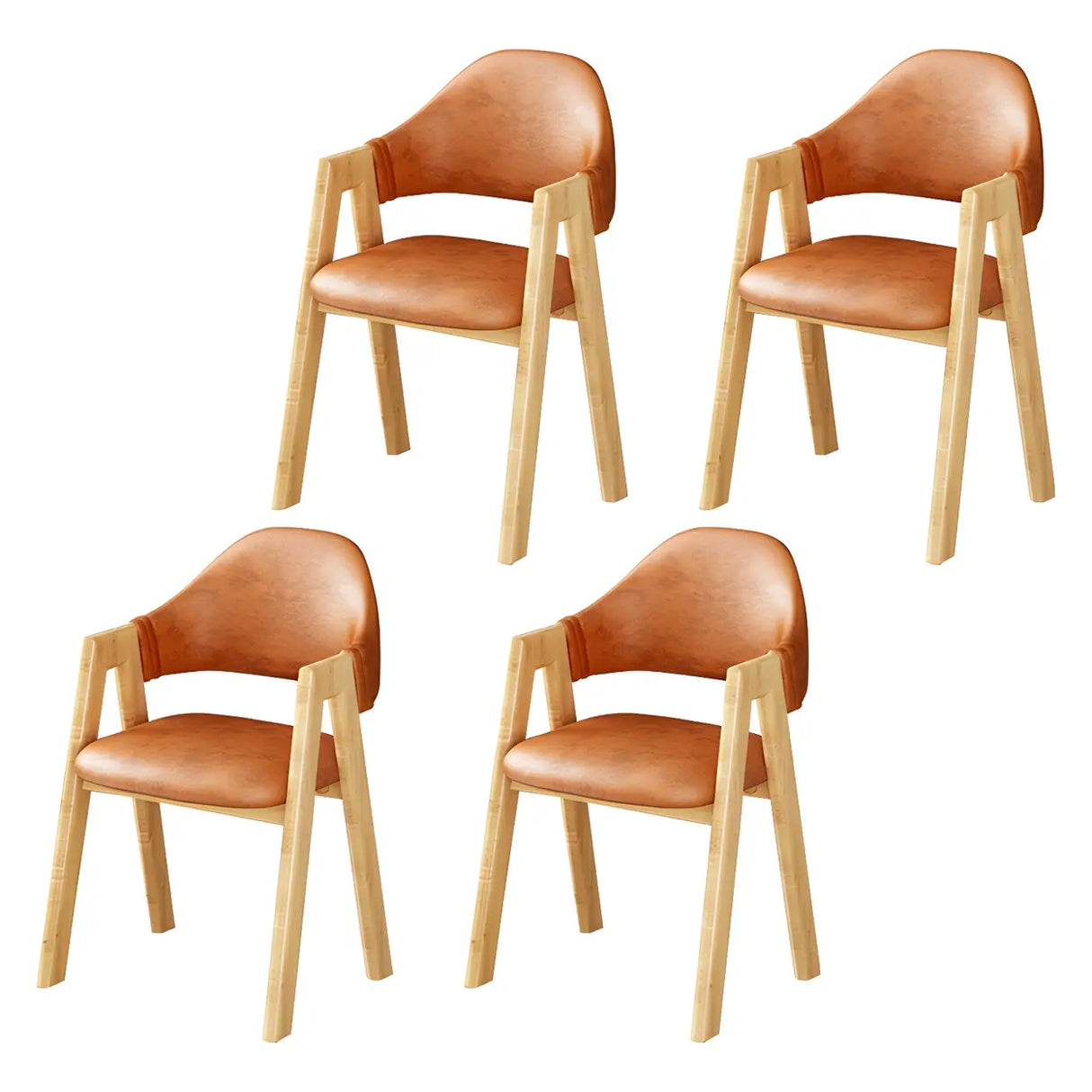 Open Back Cotton Leather Dining Arm Chair with Wood Leg Image - 39