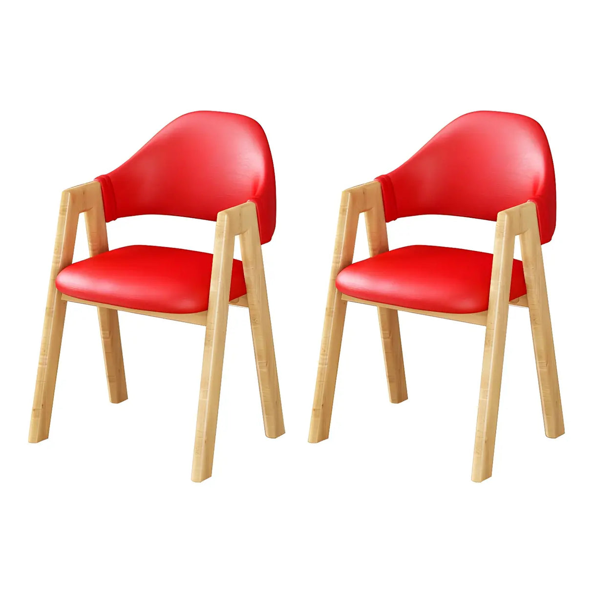Open Back Cotton Leather Dining Arm Chair with Wood Leg Image - 4