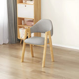 Open Back Cotton Leather Dining Arm Chair with Wood Leg Image - 40
