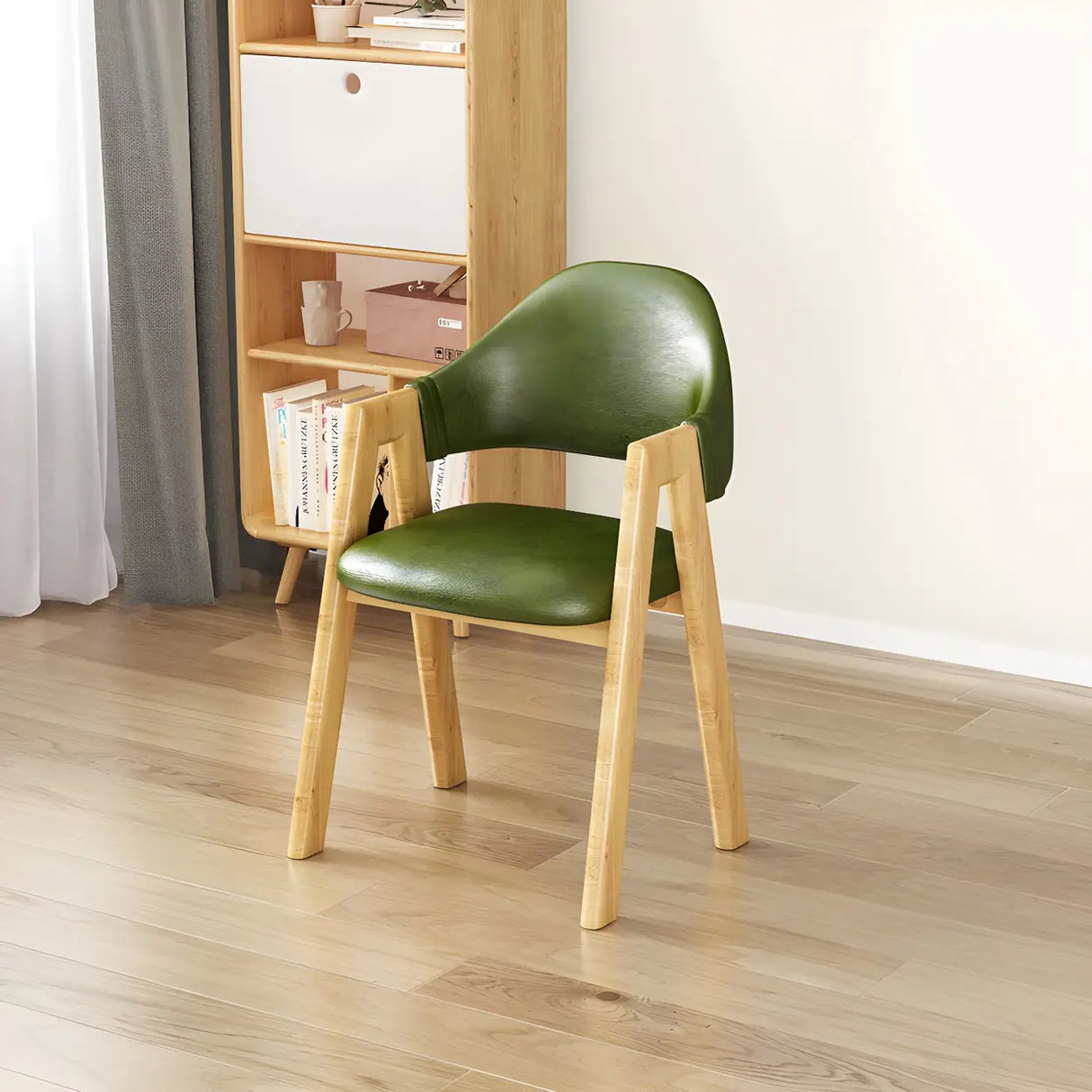 Open Back Cotton Leather Dining Arm Chair with Wood Leg Image - 43