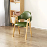 Open Back Cotton Leather Dining Arm Chair with Wood Leg Image - 43