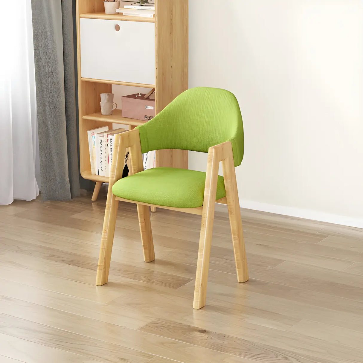 Open Back Cotton Leather Dining Arm Chair with Wood Leg Image - 46