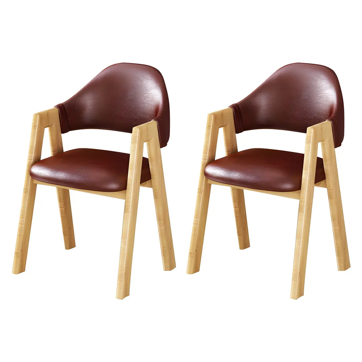 Open Back Cotton Leather Dining Arm Chair with Wood Leg Image - 50