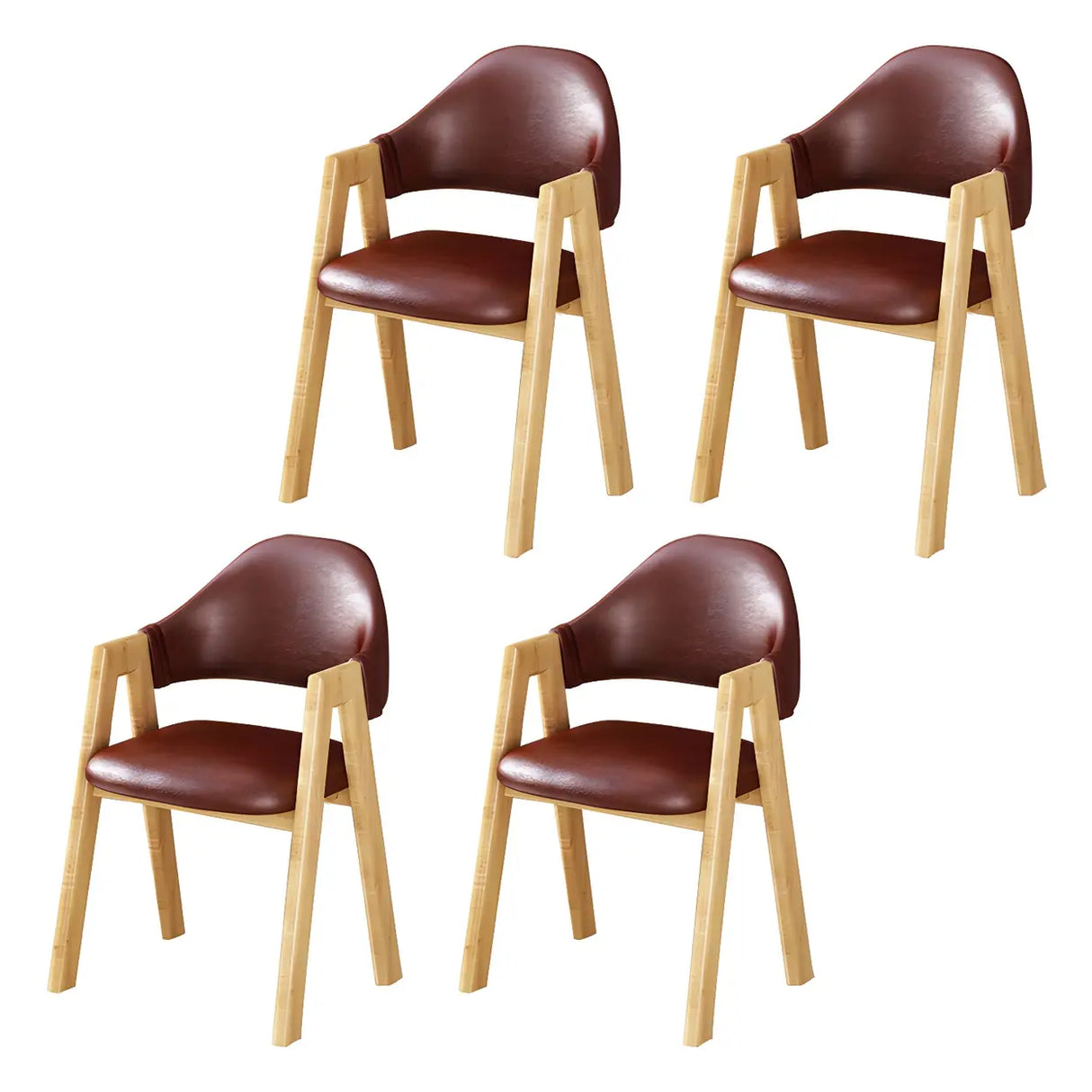 Open Back Cotton Leather Dining Arm Chair with Wood Leg Image - 51