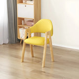 Open Back Cotton Leather Dining Arm Chair with Wood Leg Image - 55