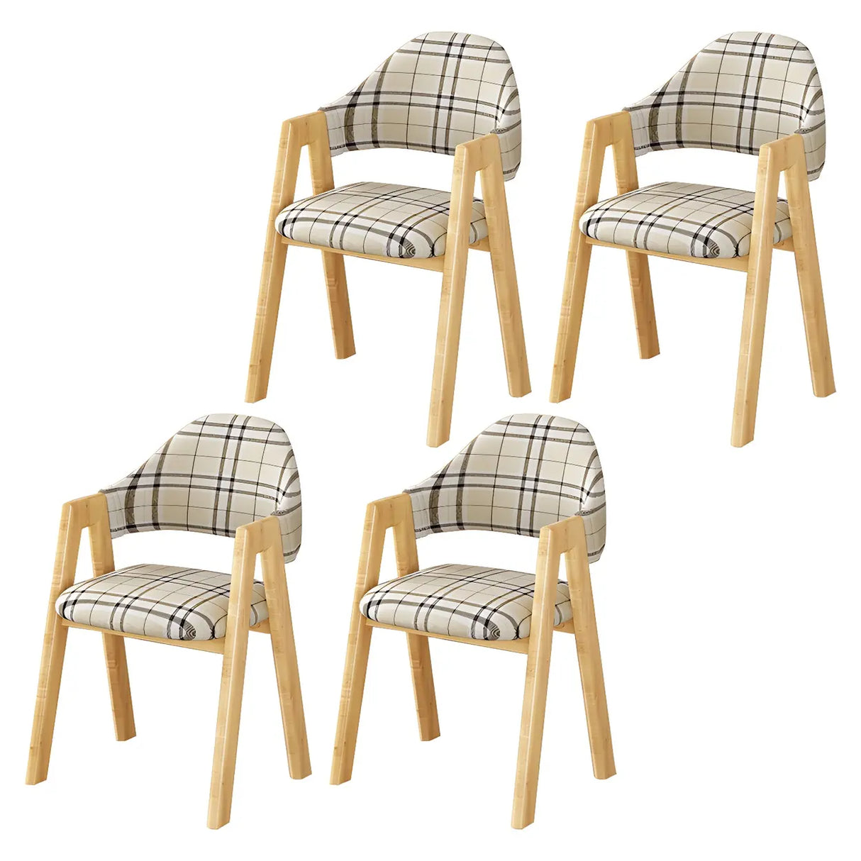 Open Back Cotton Leather Dining Arm Chair with Wood Leg Image - 60