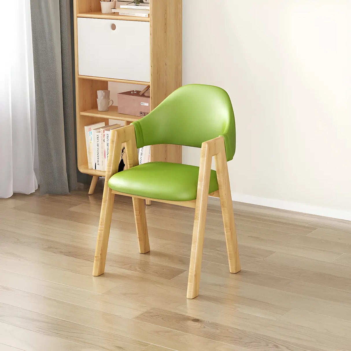 Open Back Cotton Leather Dining Arm Chair with Wood Leg Image - 61