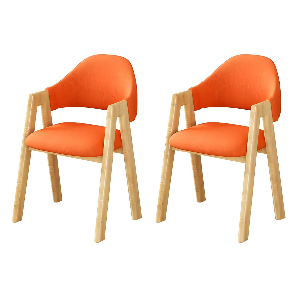 Open Back Cotton Leather Dining Arm Chair with Wood Leg Image - 65