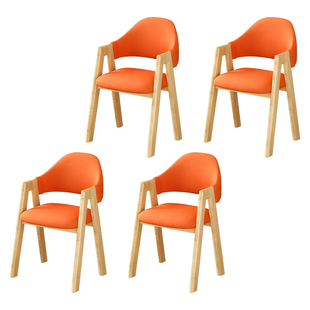 Open Back Cotton Leather Dining Arm Chair with Wood Leg Image - 66