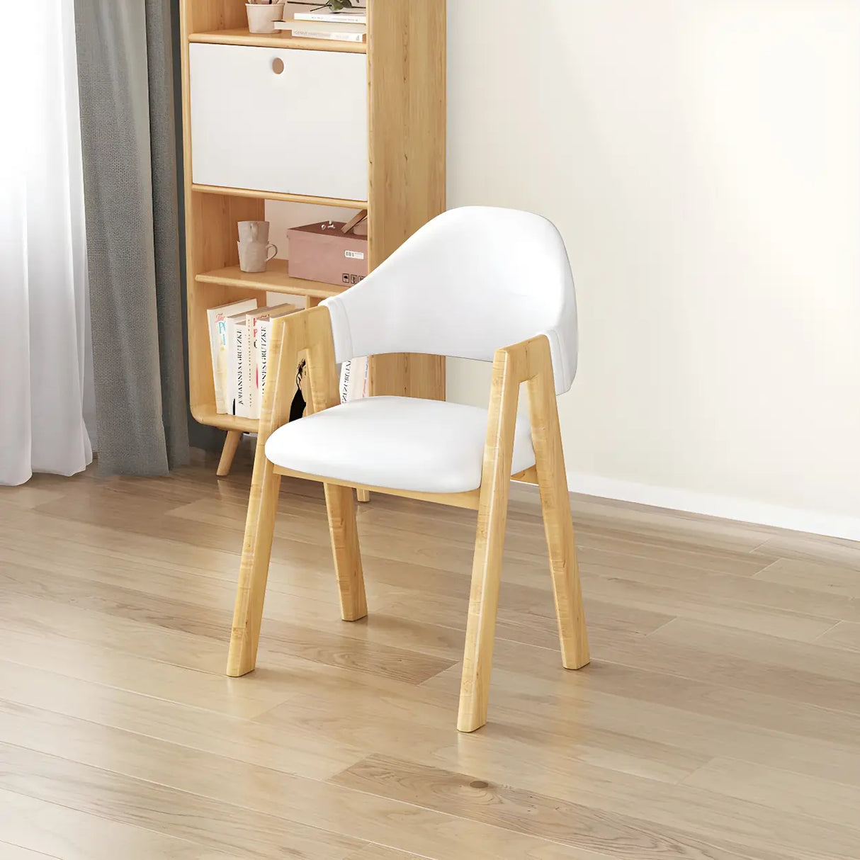 Open Back Cotton Leather Dining Arm Chair with Wood Leg Image - 67