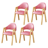 Open Back Cotton Leather Dining Arm Chair with Wood Leg Image - 72