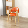 Open Back Cotton Leather Dining Arm Chair with Wood Leg Image - 76