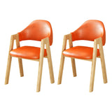 Open Back Cotton Leather Dining Arm Chair with Wood Leg Image - 77