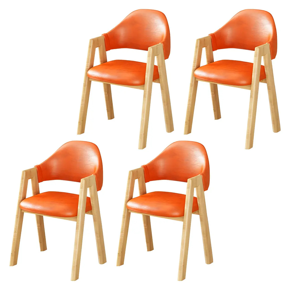 Open Back Cotton Leather Dining Arm Chair with Wood Leg Image - 78