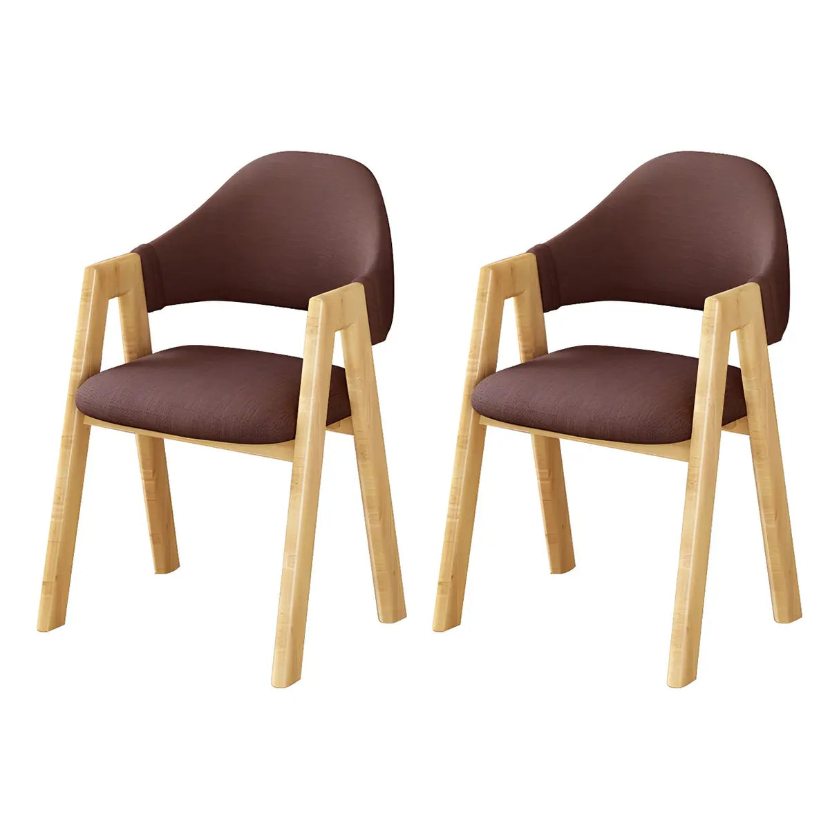 Open Back Cotton Leather Dining Arm Chair with Wood Leg Image - 80