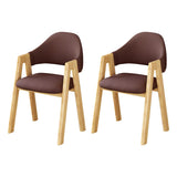 Open Back Cotton Leather Dining Arm Chair with Wood Leg Image - 80