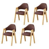 Open Back Cotton Leather Dining Arm Chair with Wood Leg Image - 81