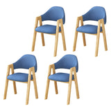 Open Back Cotton Leather Dining Arm Chair with Wood Leg Image - 84