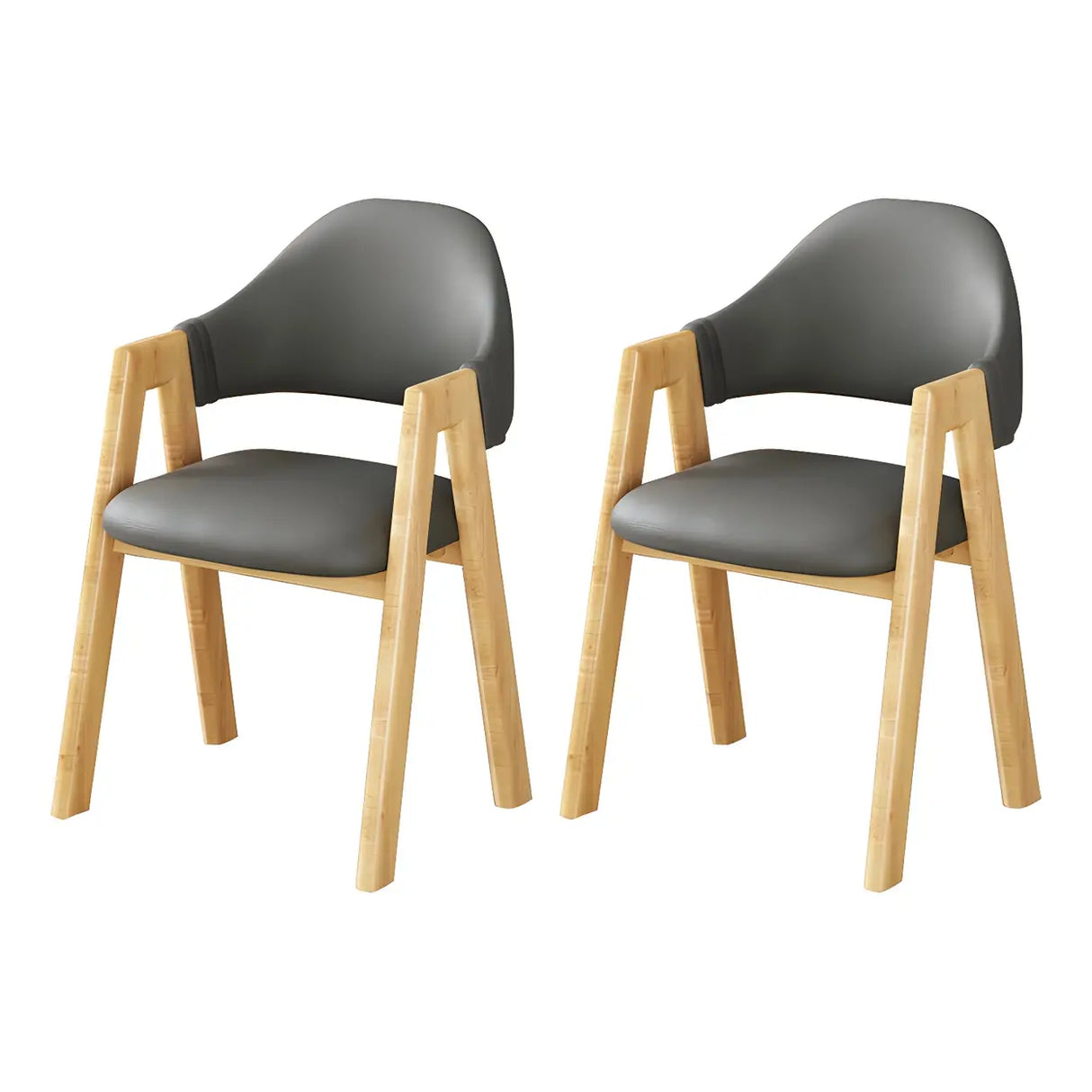 Open Back Cotton Leather Dining Arm Chair with Wood Leg Image - 89
