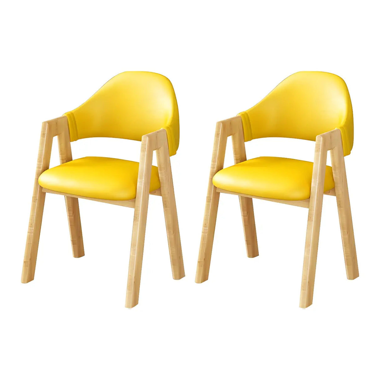 Open Back Cotton Leather Dining Arm Chair with Wood Leg Image - 9