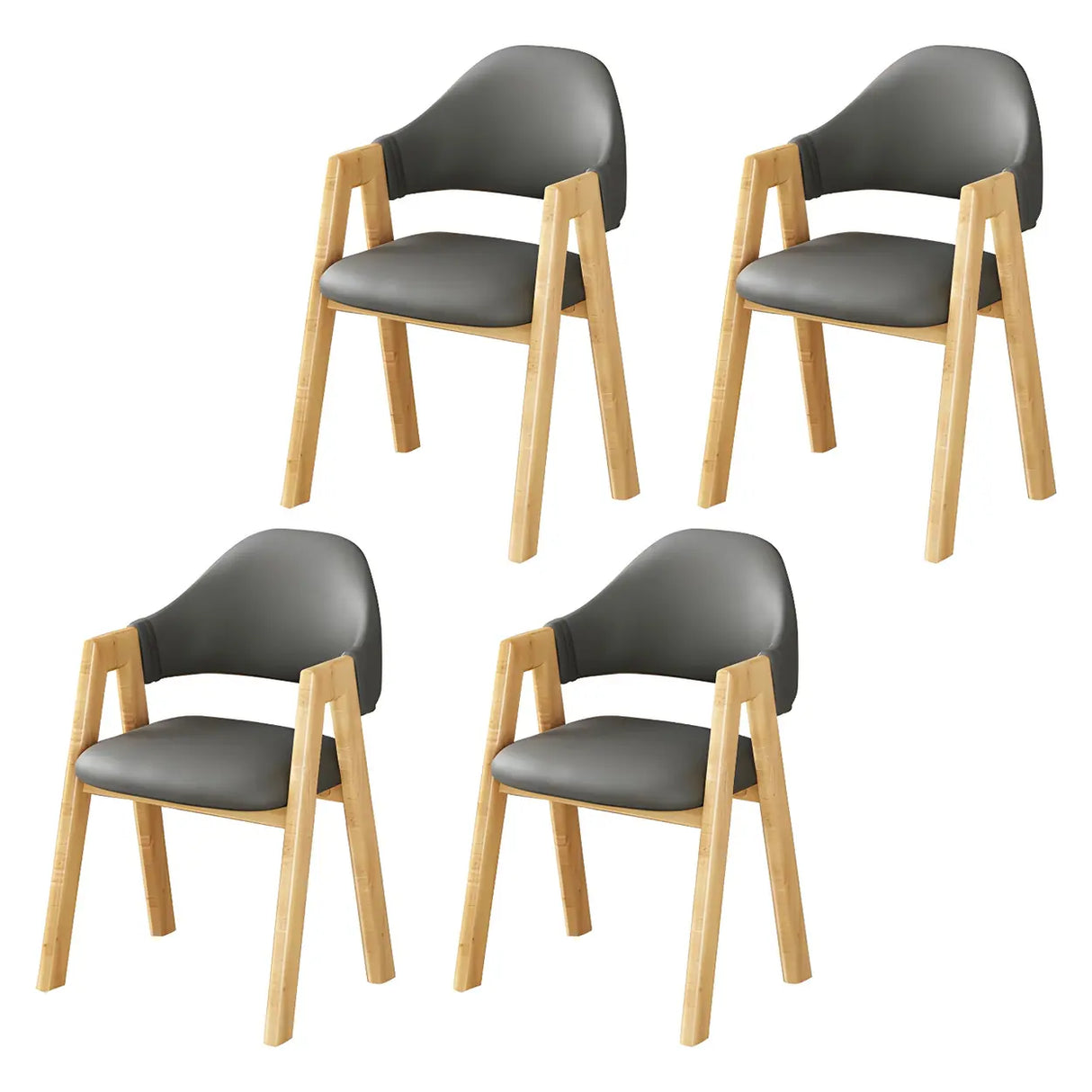 Open Back Cotton Leather Dining Arm Chair with Wood Leg Image - 90