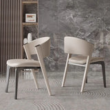 Open Back Faux Leather Seat Metal Dining Chairs Beige Image - 7