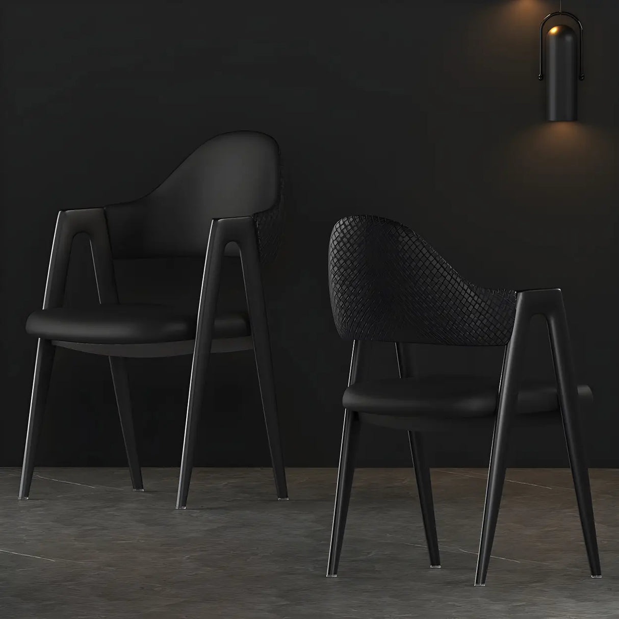 Open Back Leather Dining Arm Chair with Metal Leg Image - 13