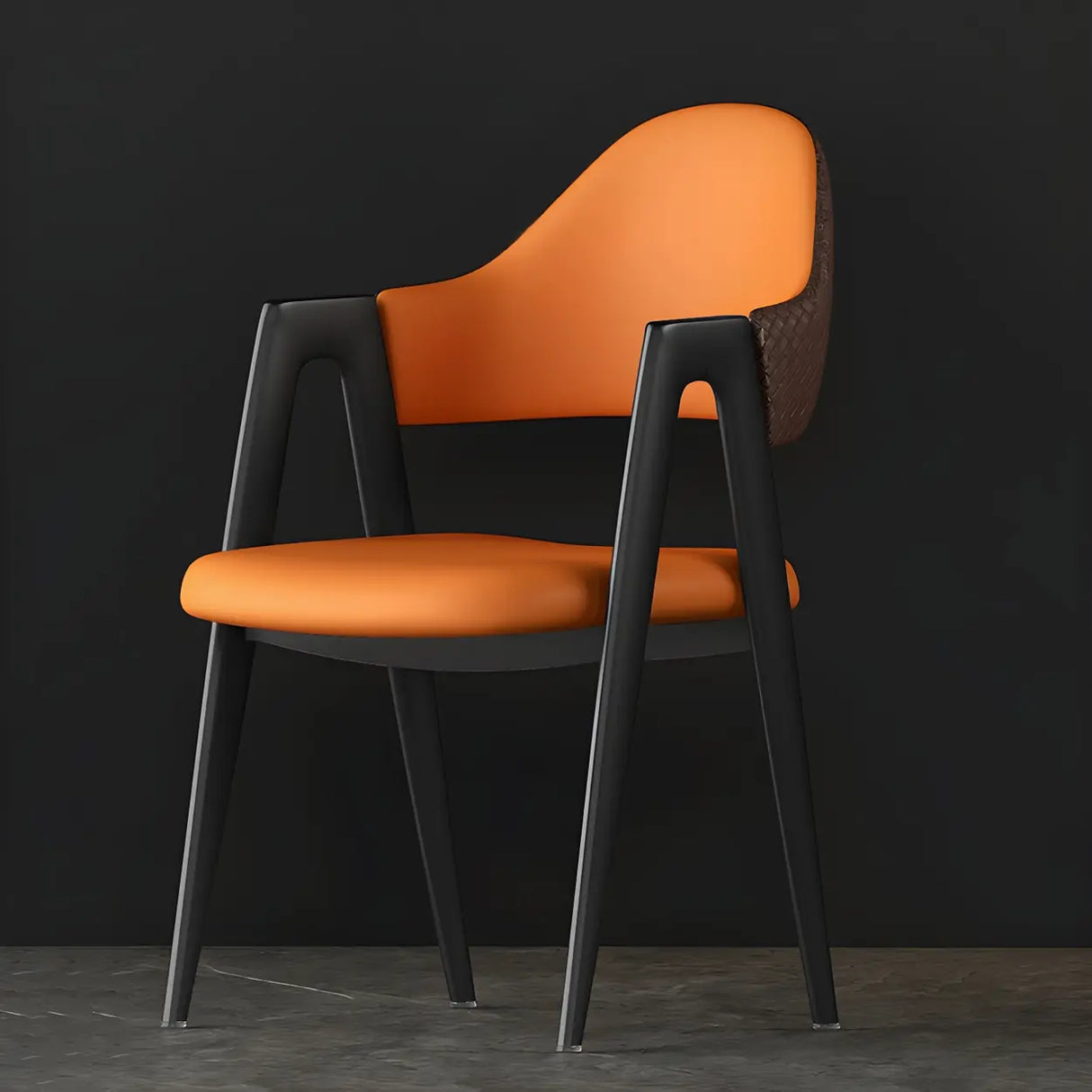 Open Back Leather Dining Arm Chair with Metal Leg Image - 19