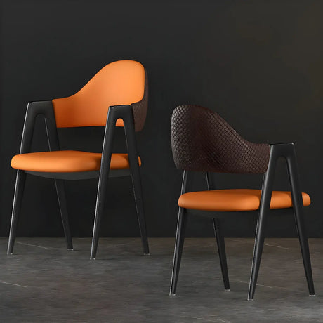 Open Back Leather Dining Arm Chair with Metal Leg Image - 1