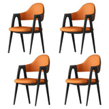 Open Back Leather Dining Arm Chair with Metal Leg Image - 21