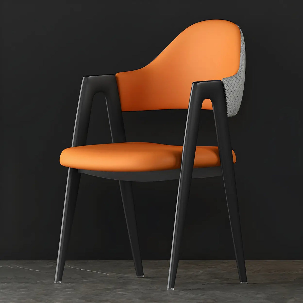 Open Back Leather Dining Arm Chair with Metal Leg Image - 25