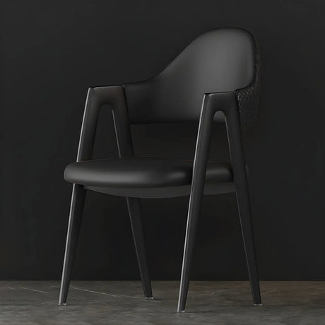 Open Back Leather Dining Arm Chair with Metal Leg Image - 2