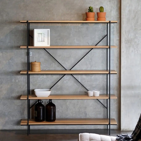 Open Back Modern Vertical Metal Frame Etagere Bookcase Image - 1