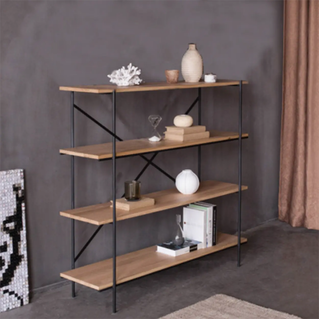Open Back Modern Vertical Metal Frame Etagere Bookcase Image - 3