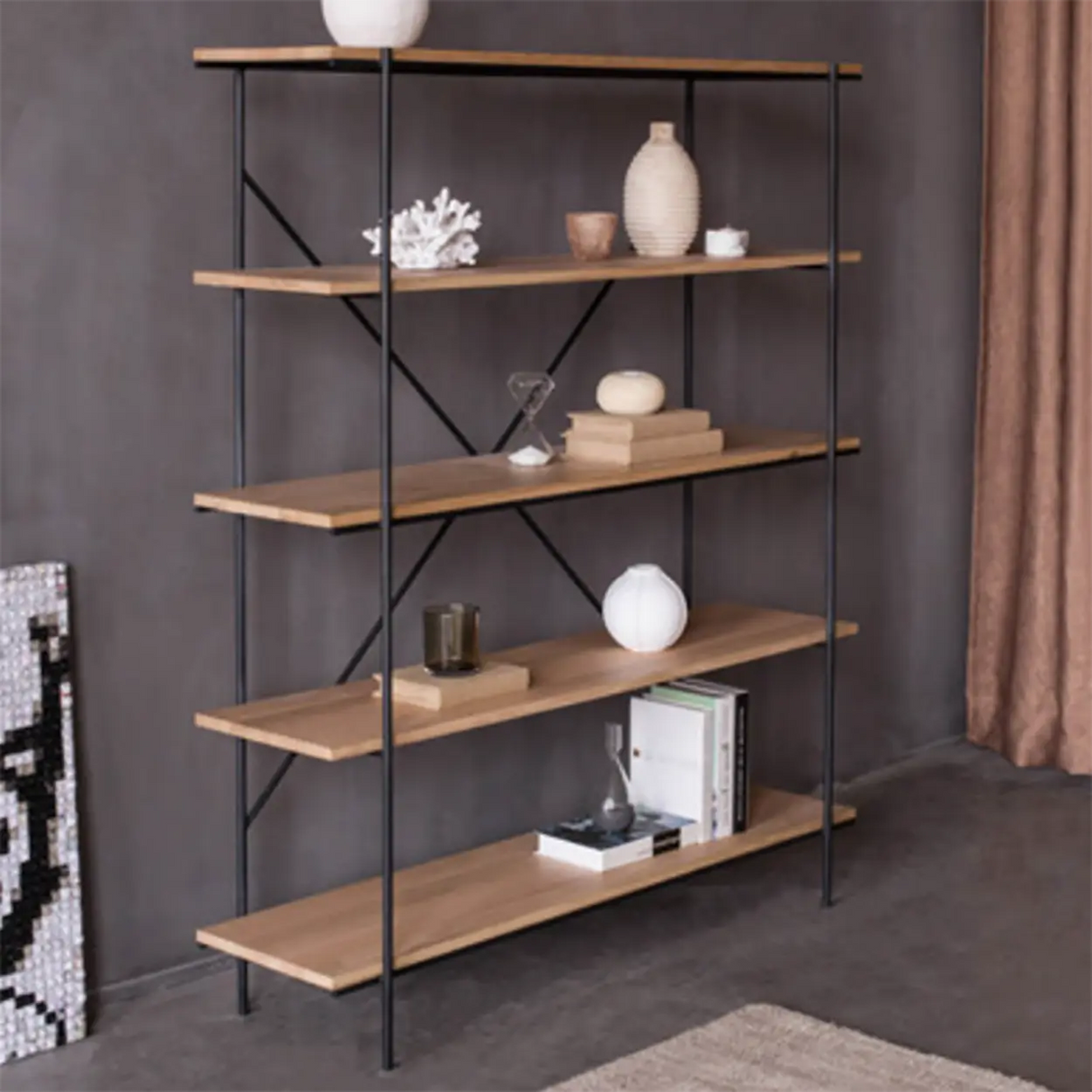 Open Back Modern Vertical Metal Frame Etagere Bookcase Image - 5