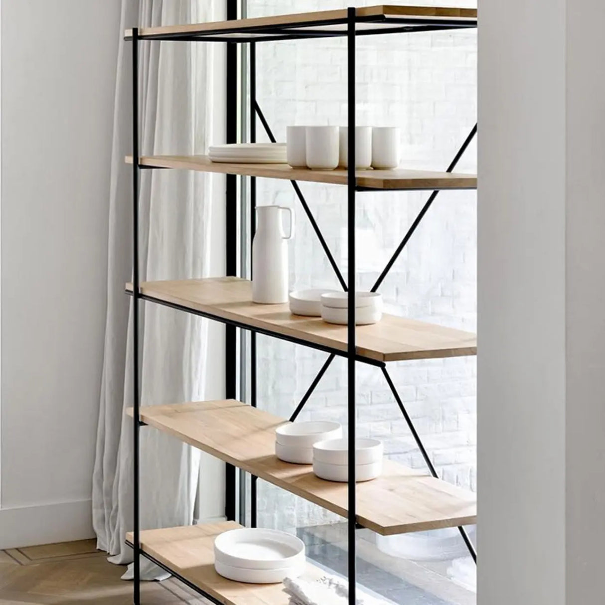 Open Back Modern Vertical Metal Frame Etagere Bookcase Image - 6
